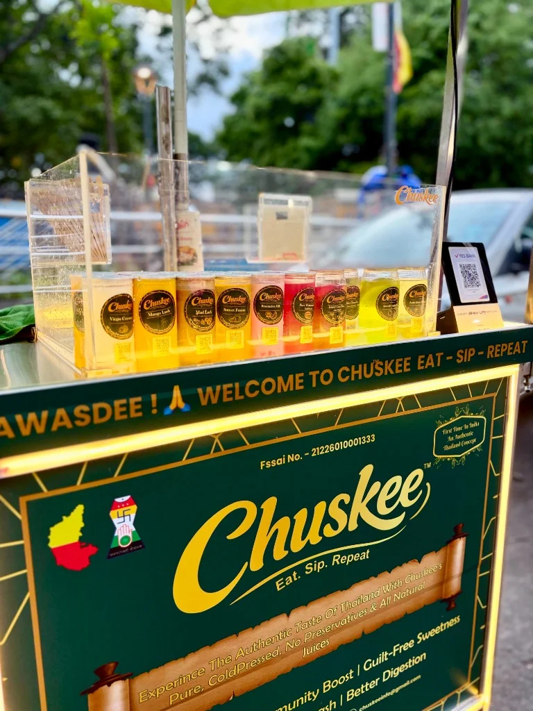 Cold pressed juice display close-up